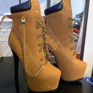Tan Heeled Platform Combat Booties